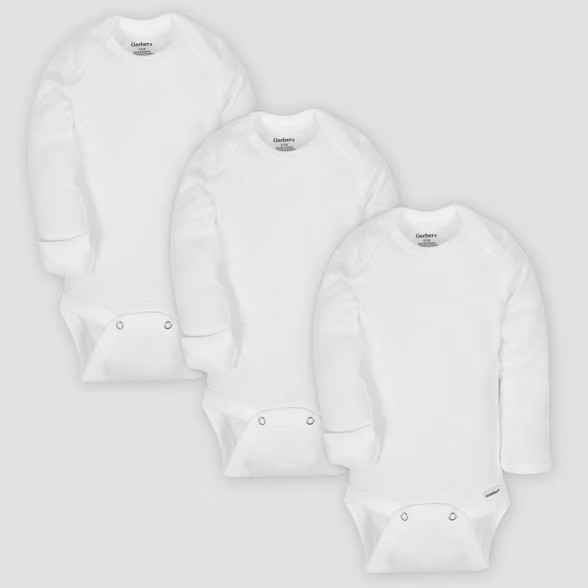 Gerber Baby Organic Cotton 3pk Long Sleeve Onesies Bodysuit with Mitten Cuff - White | Target