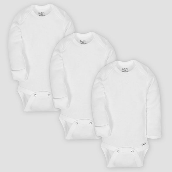 Gerber Baby Organic Cotton 3pk Long Sleeve Onesies Bodysuit with Mitten Cuff - White | Target