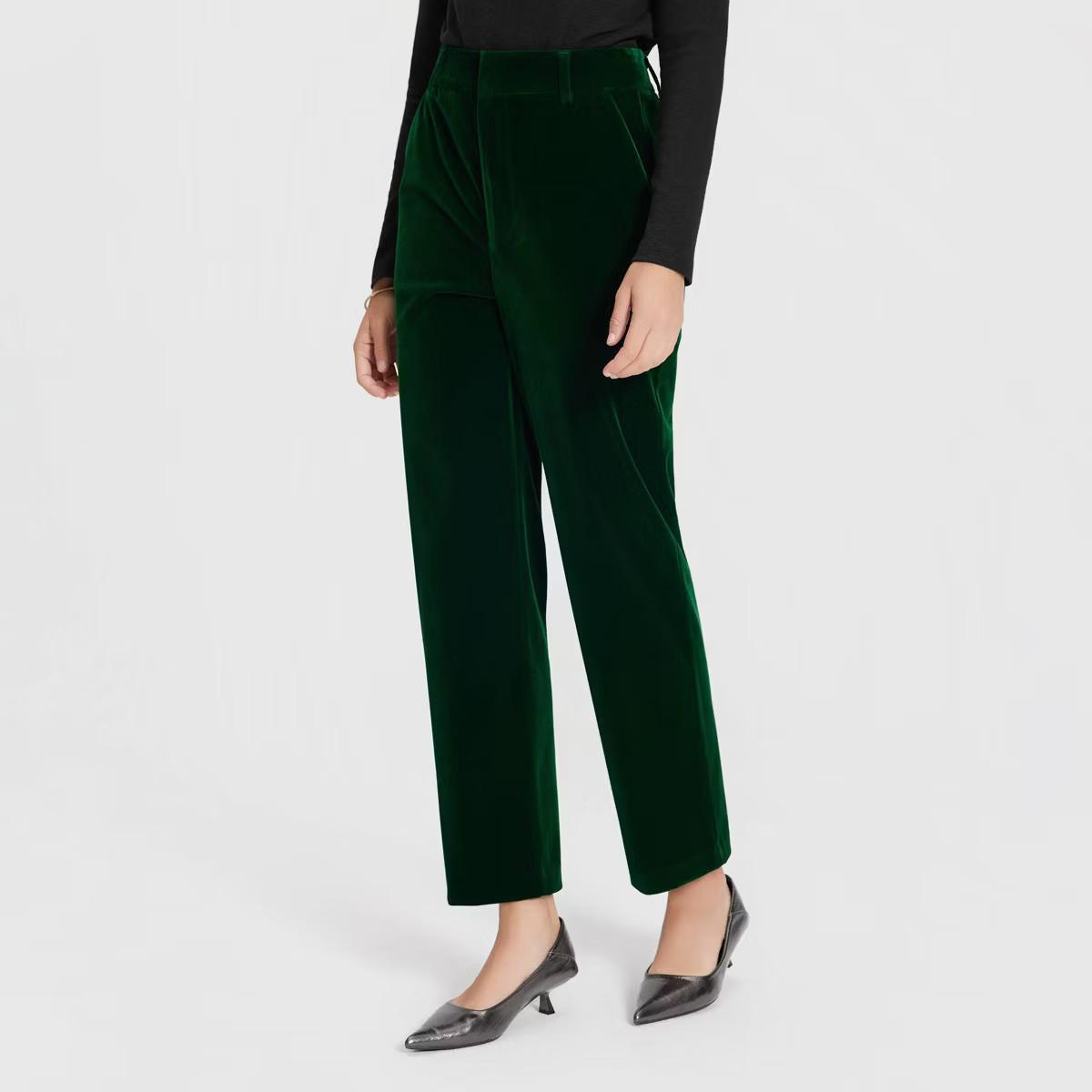 Women's Mid-Rise Velvet Tapered Trousers - A New Day™ Black 17 | Target