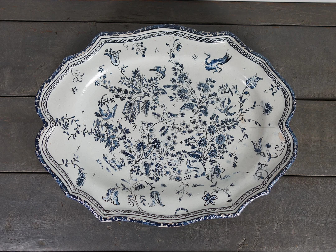 French Vintage Large Dish, Moustiers Style, Scalloped Edges, Abundant Decoration - Etsy Canada | Etsy (US)