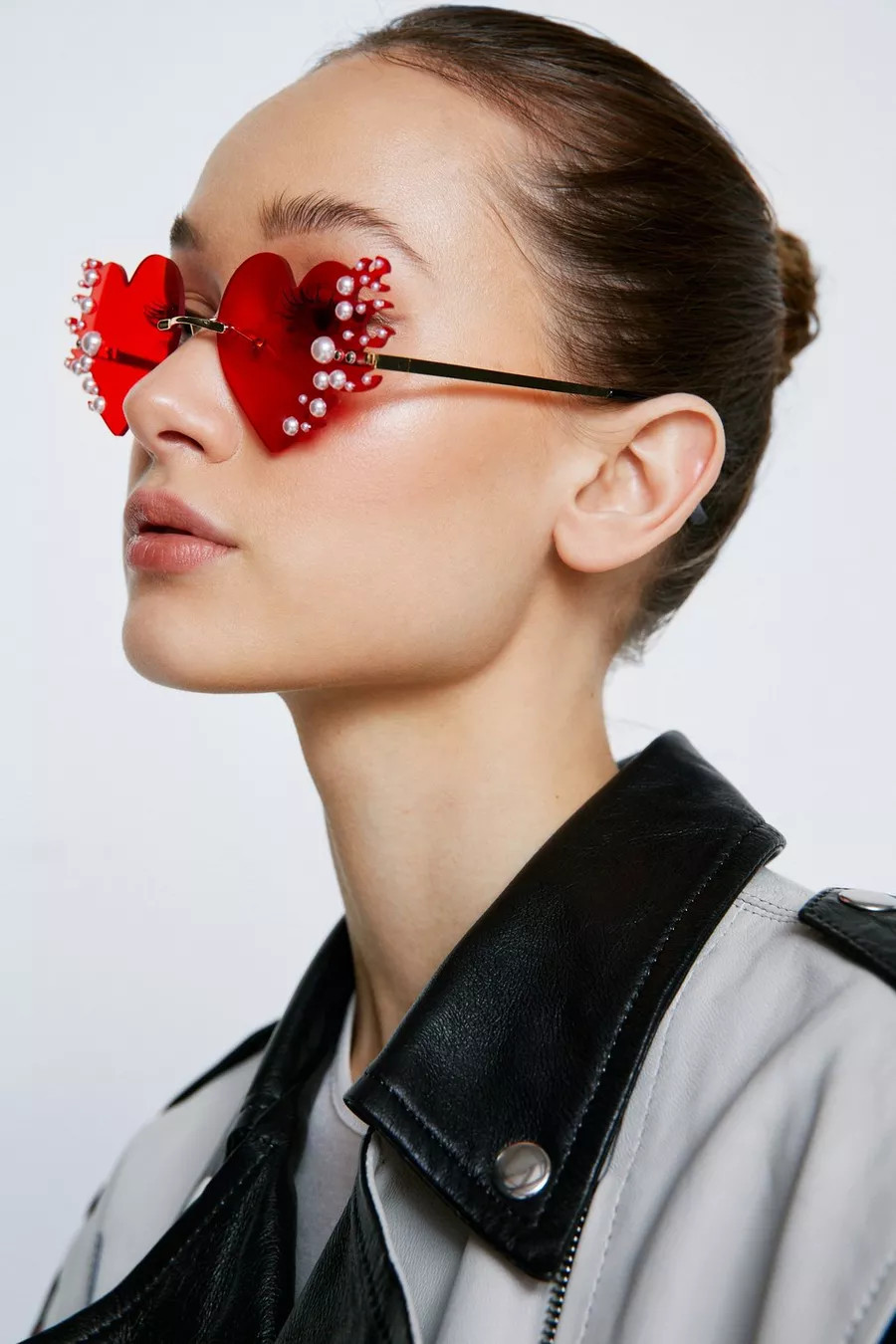 Heart Shape Colored Lense Pearl Detail Sunglasses | Nasty Gal (US)