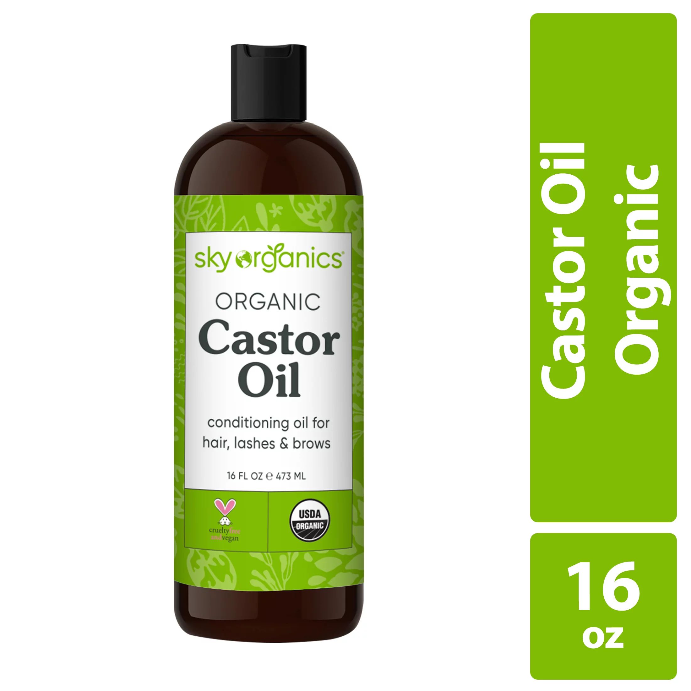 Sky Organics Organic Castor Oil for Hair, Lashes, and Brows, 16 fl oz | Walmart (US)