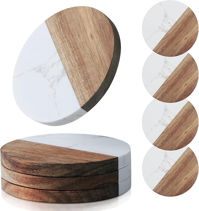 Coasters Set of 4 for Drinks,Marble-Wood Spliced Coaster for Tabletop Protection,Cup Holder Coast... | Amazon (US)
