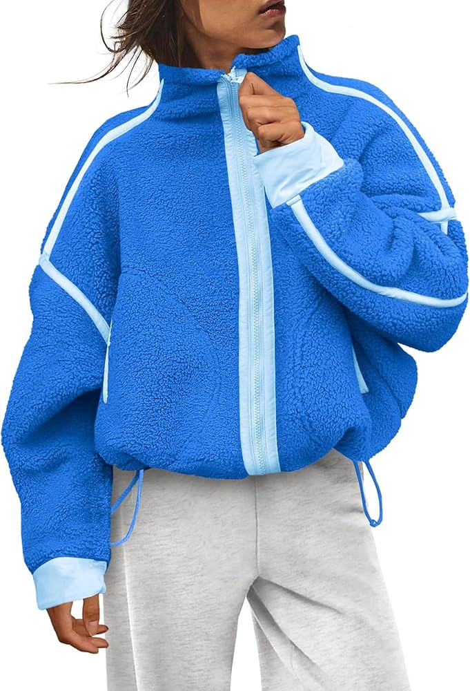 Womens Fleece Jacket Winter Trendy Sherpa Zip Up Jackets Soft Casual Outerwear with Pockets | Amazon (US)