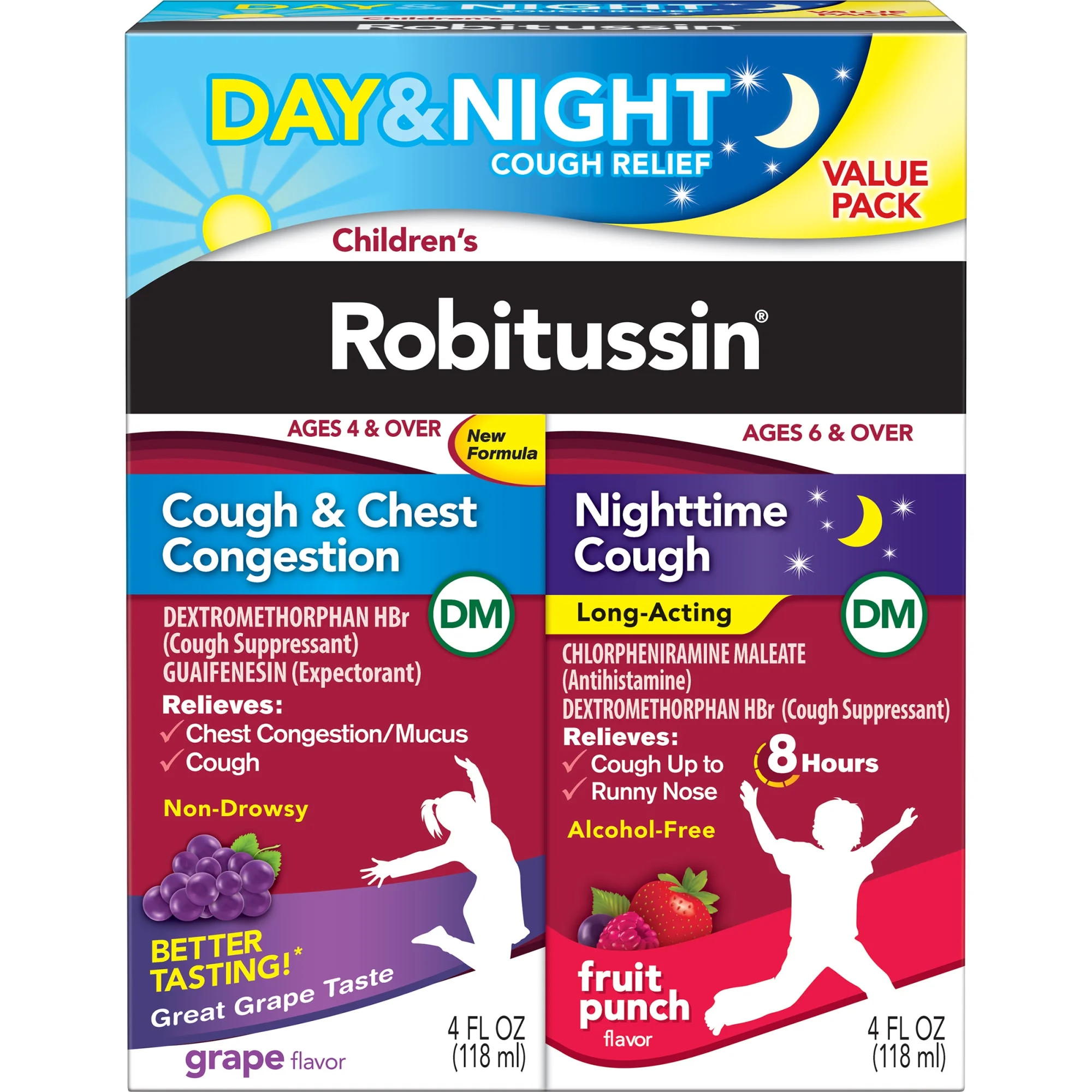 Children's Robitussin Kids Cough and Cold Medicine for Day and Night Relief, 4 Fl Oz, 2 Pack | Walmart (US)