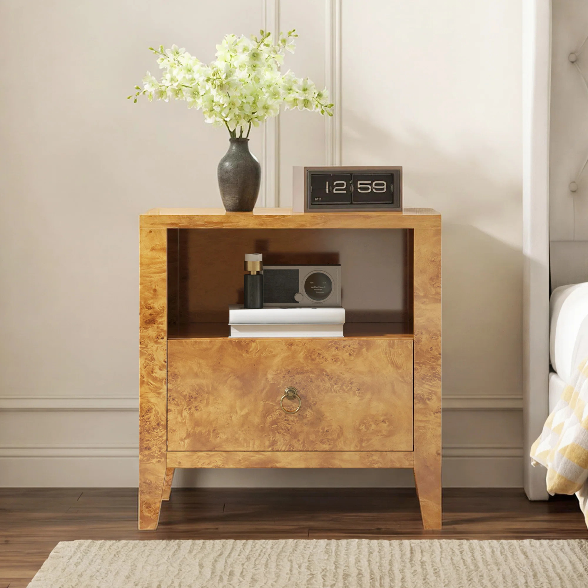 Millwood Pines Dorne Modern High Gloss Burl 2-drawer Nightstand & Reviews | Wayfair | Wayfair North America