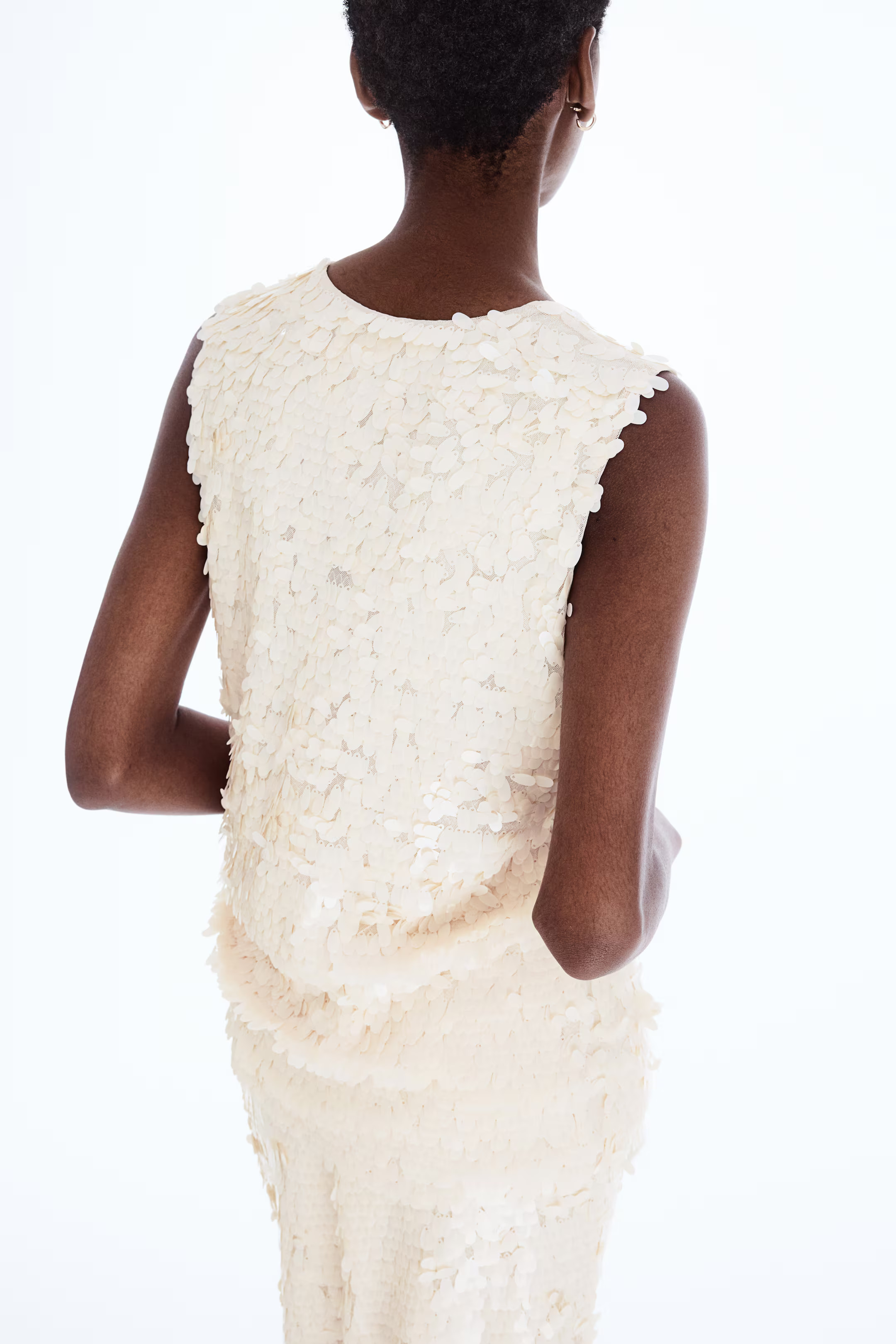 Sequined Sleeveless Top - Cream - Ladies | H&M US | H&M (US + CA)