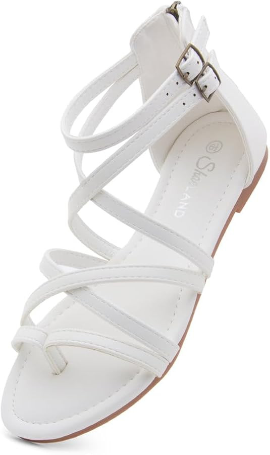 Shoe Land Gladiator Sandals for Women – Strappy Flat Sandals with Ankle Strap & Back Zipper | F... | Amazon (US)