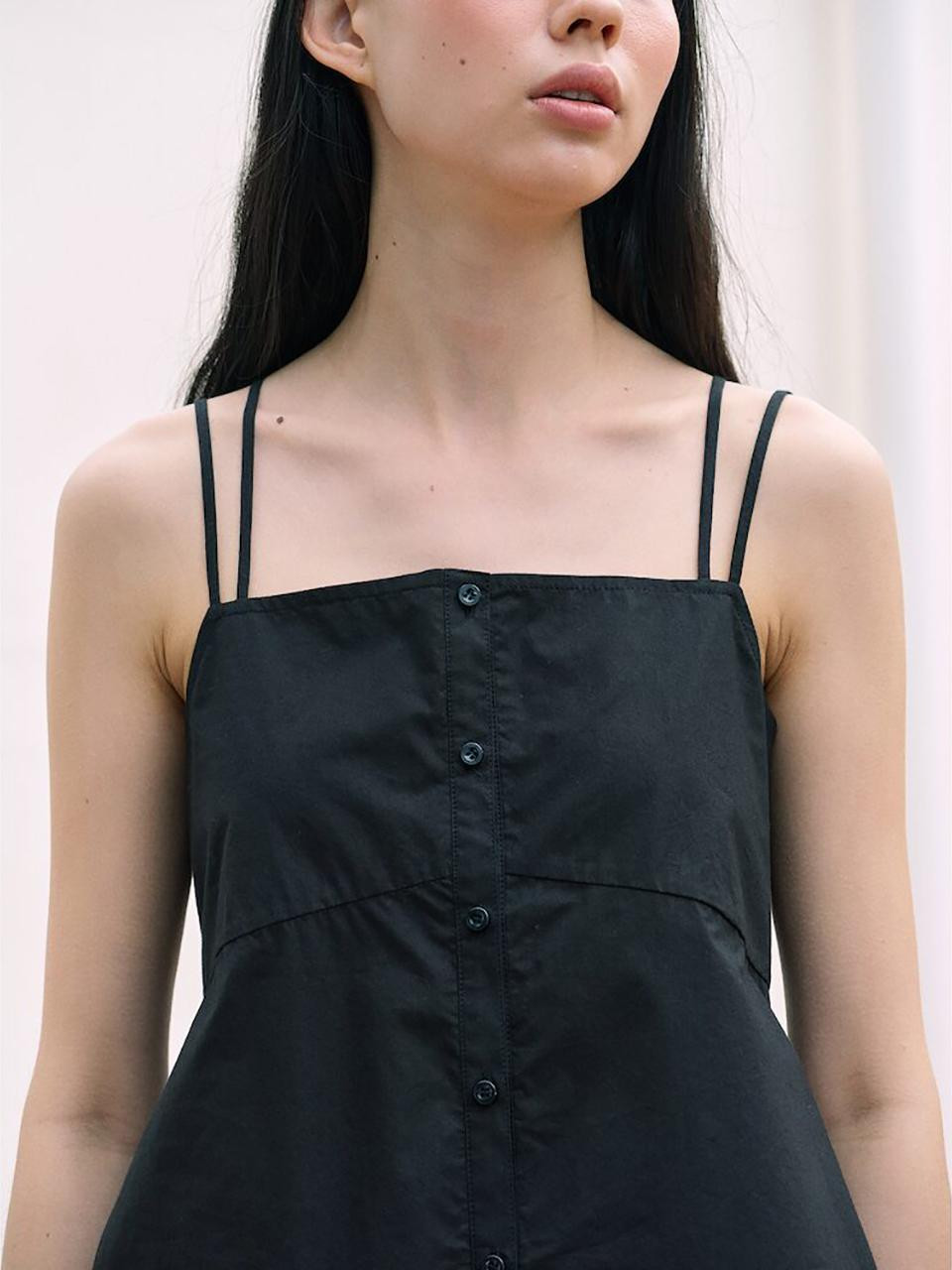 Signature Button Sleeveless Top_Black | W Concept (US)