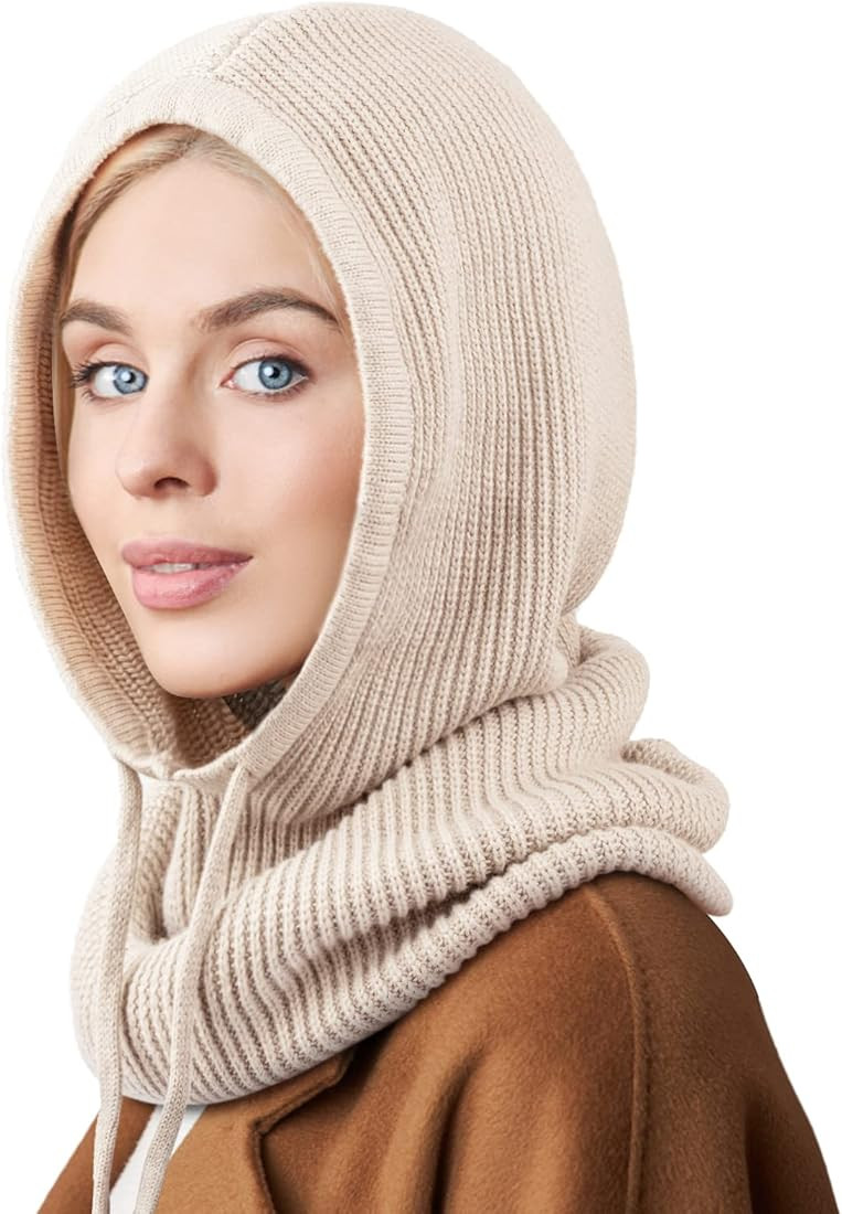 DRESHOW Winter Hats for Women Girls Warm Hooded Scarf Hat Skull Cap Balaclava Knit Beanie Hat wit... | Amazon (US)