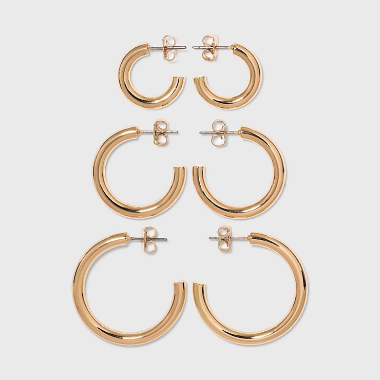 Pipe Hoop Earring Trio Set - A New Day&#8482; Gold | Target