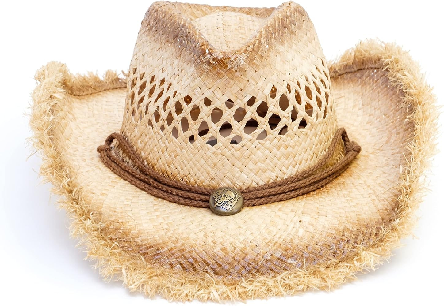 Old Stone Straw Cowboy Cowgirl Hat for Men Women Wide Brim Sun Hat Western Style (Cheryl Beige) | Amazon (US)
