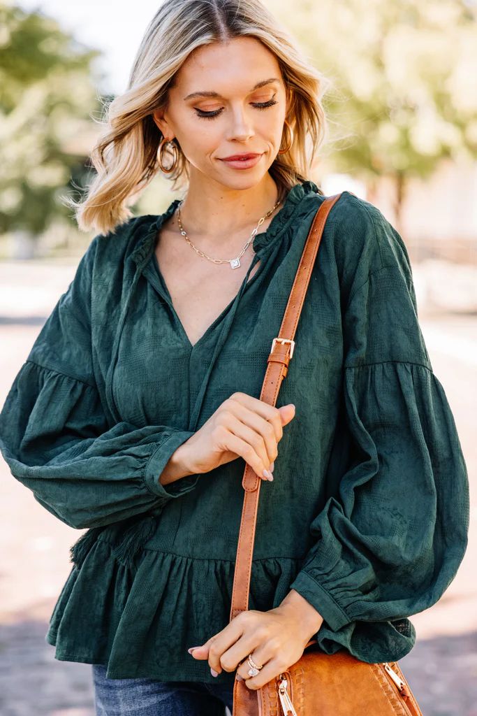Clear Ideas Forest Green Textured Blouse | The Mint Julep Boutique