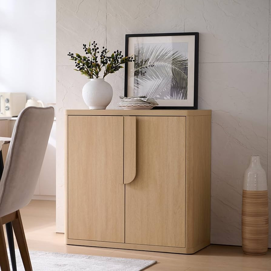 34'' Sideboard Buffet Cabinet W/Storage, Modern Accent Cabinets W/Curved Handles & Adjustable She... | Amazon (US)