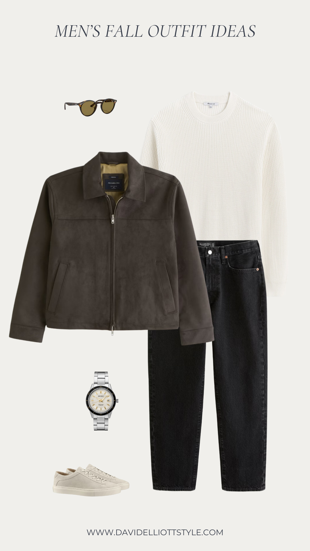 Smart date night look for fall. Faux suede jacket, suede sneakers and a sweater. Black jeans really set the elevated date night look.  

 #LTKMens