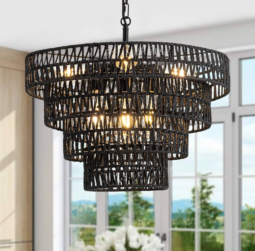 20 inch Pendant Lights Kitchen Island, 6 Lights Large Boho Chandeliers, Height Adjustable Hand Wo... | Amazon (US)