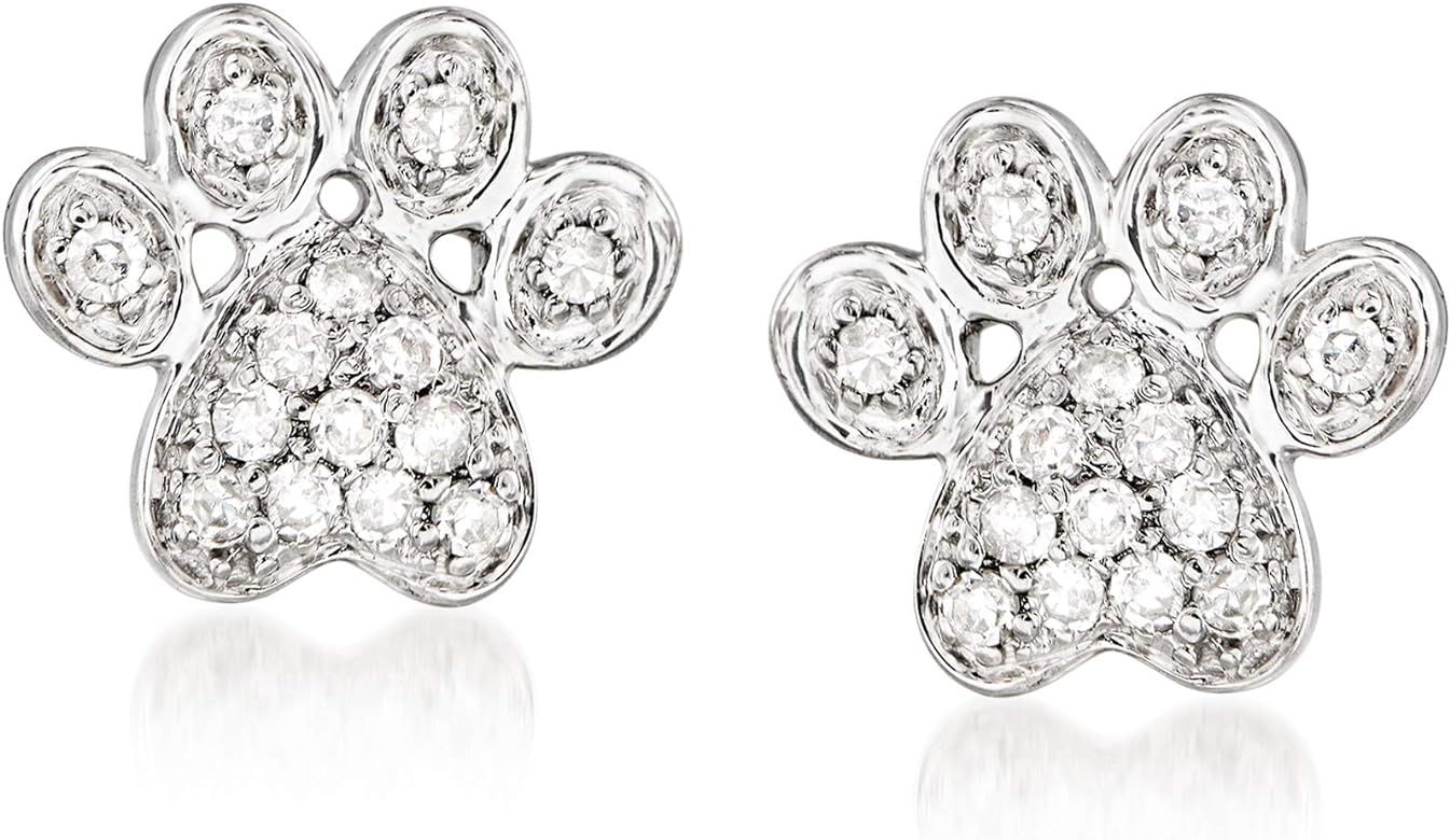 Ross-Simons Diamond-Accented Paw Print Earrings in Sterling Silver | Amazon (US)