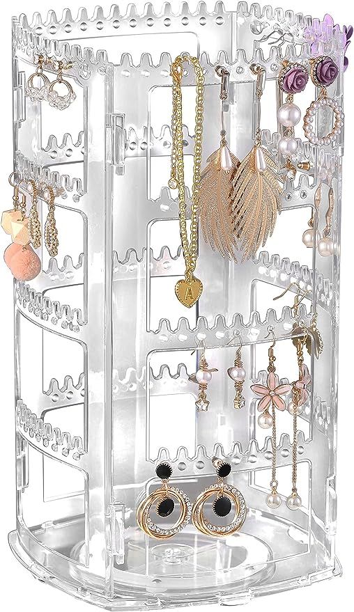 360 Degree Acrylic Earring Holder, 4 Layers Jewelry Holder Organizer Tree Display Stand for Earri... | Amazon (US)