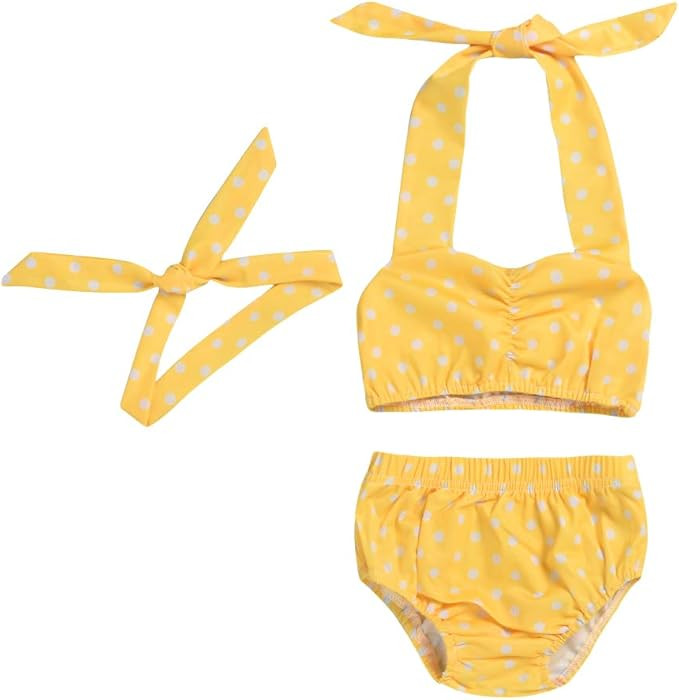 Baby Girl Bikini,Kids Toddler Polka Dot Swimsuits Halter Swimwear Bikinis Set with Headband | Amazon (US)