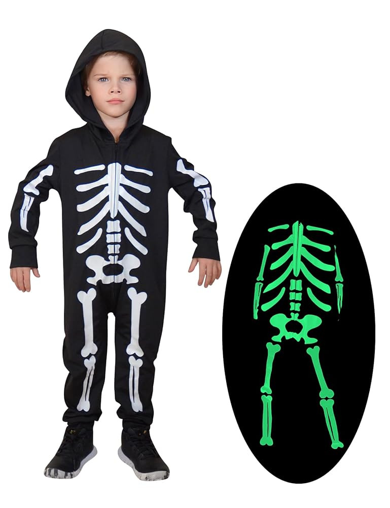 Enlifety 1-8T Kids Halloween Skeleton Costume Boys Girls Glow in the Dark Skull Jumpsuit with Hoo... | Amazon (US)