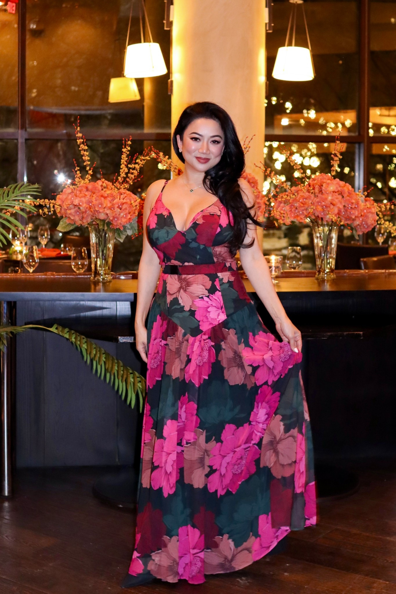 Hutch Ruby Sweetheart Drop-Waist Maxi Dress // Moody floral print maxi dress with sweetheart cups, adujatable spaghetti straps, drop waist design with removable matching belt. The color is stunning and I received so many compliments throughout the night. I’m wearing my usual size 6, and it runs big.

#LTKValentine #LTKOver40 #LTKootd