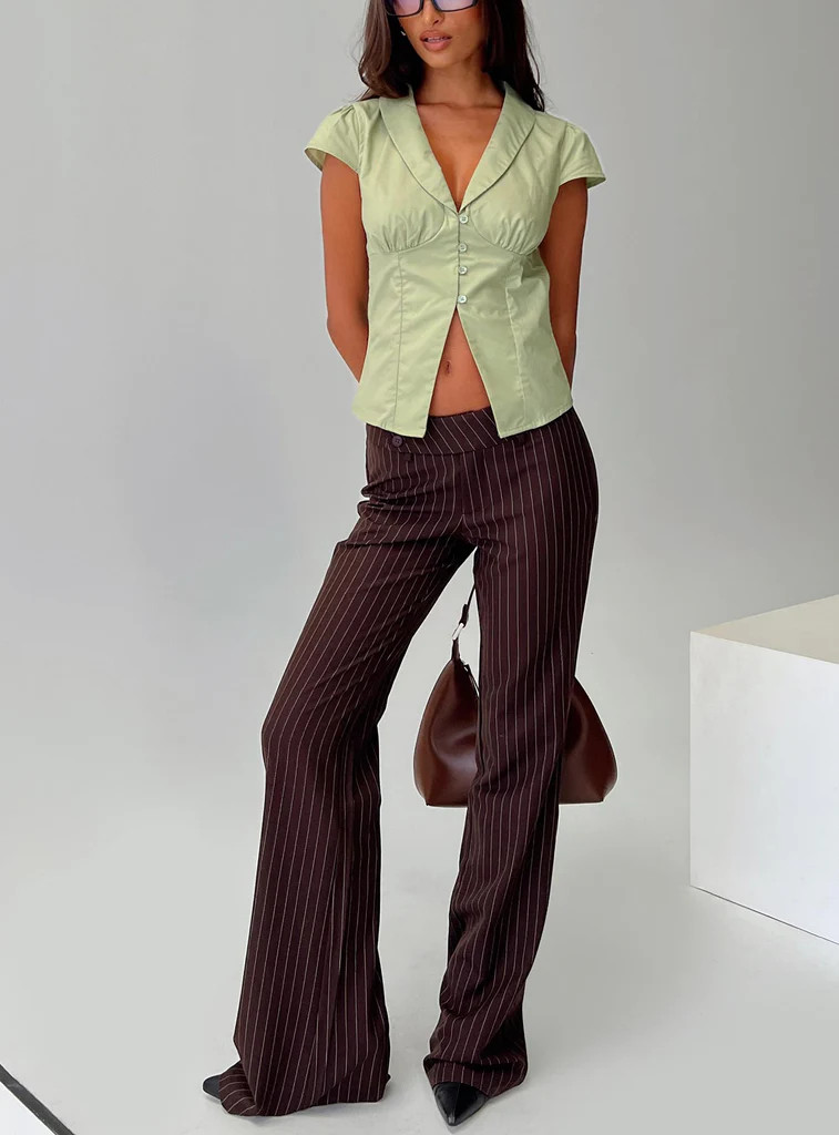 Kinkirk Flared Pants Brown Pinstripe | Princess Polly US