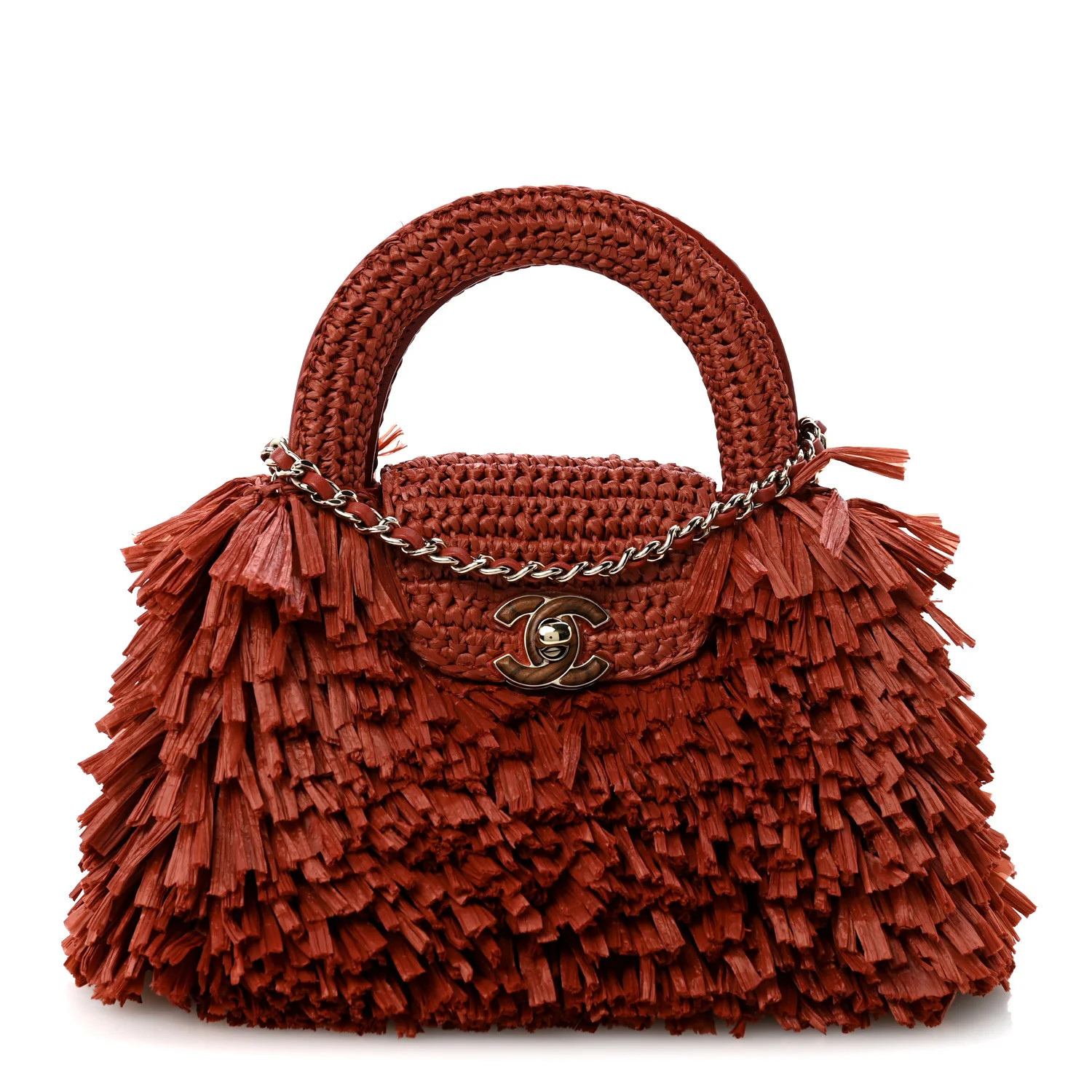 Chanel Raffia Fringe Nano Kelly Shopper Red 1946975 | FASHIONPHILE (US)