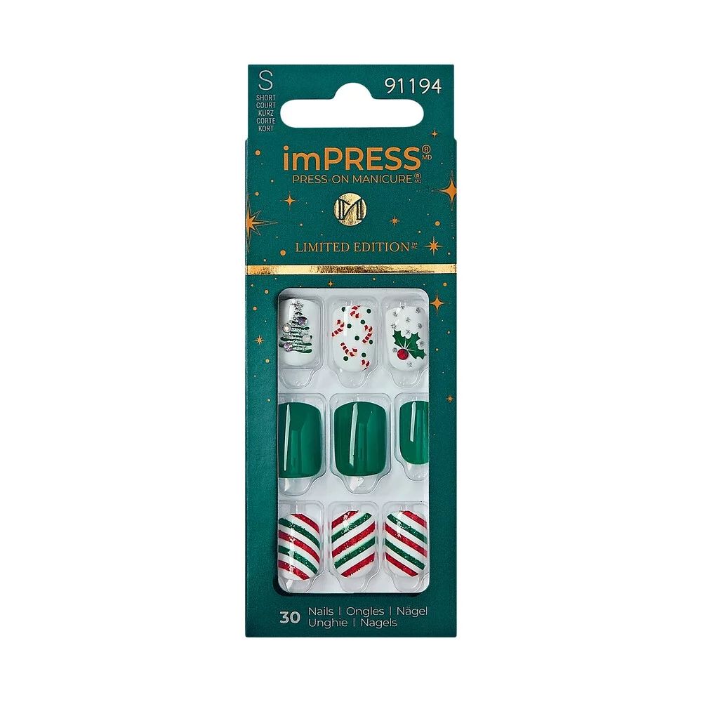 imPRESS Holiday Press-On Nails, Santamental, Green, Short Length, Square Shape, 30 Ct. | Walmart (US)