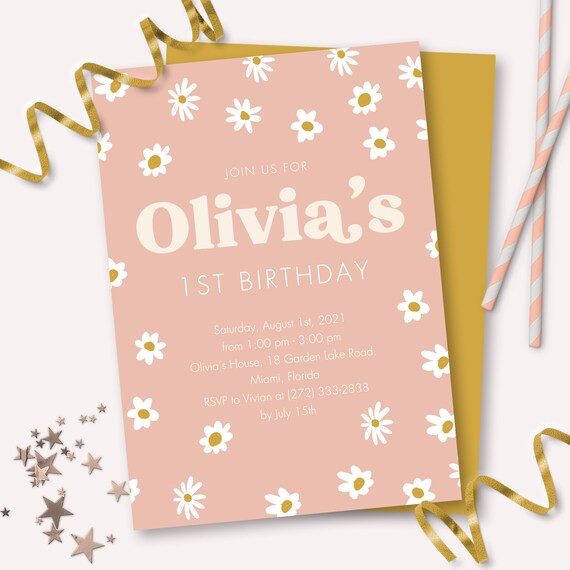 Daisy Party Invitation  Printable Boho Pink Daisies Birthday | Etsy | Etsy (US)