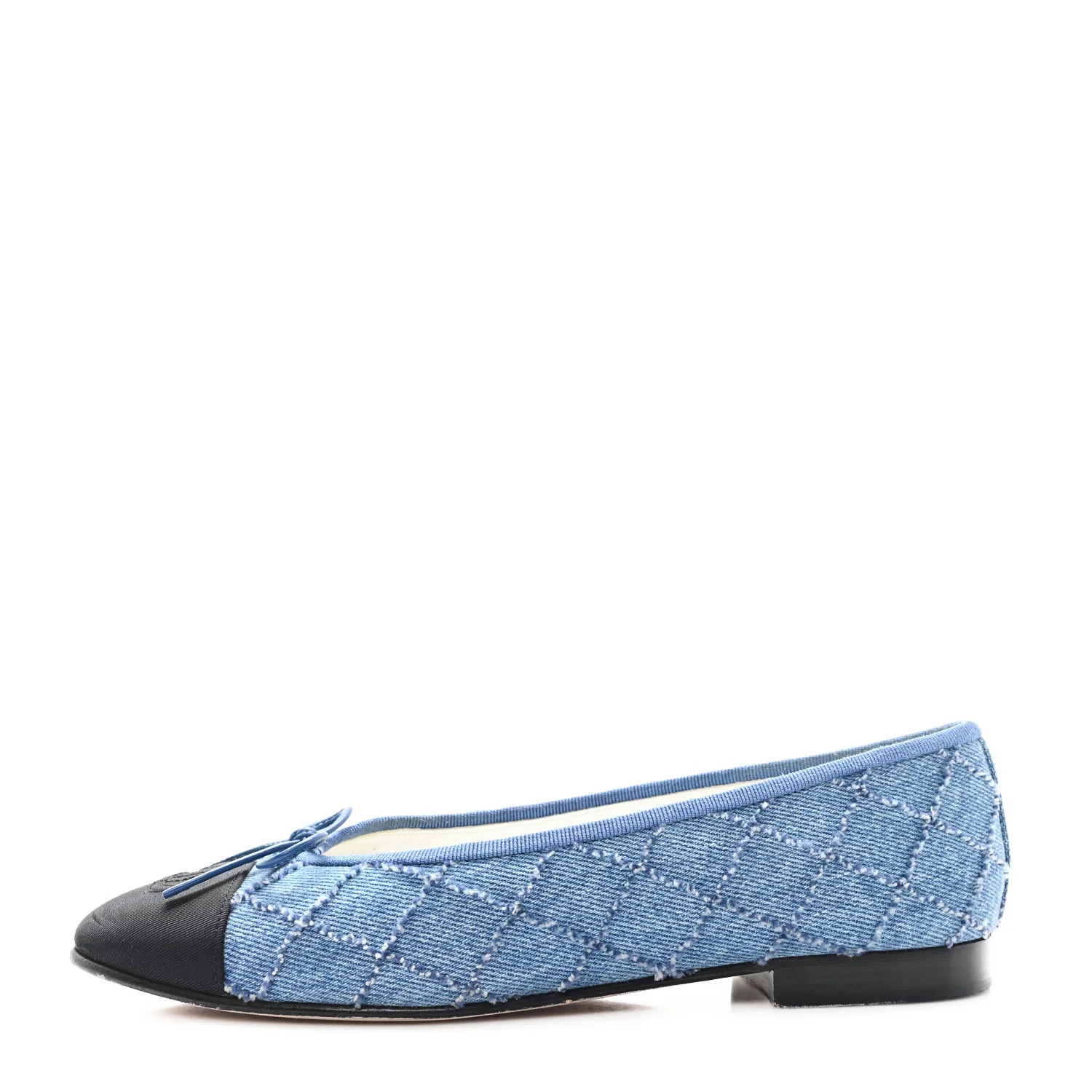 Denim Embroidered Grosgrain CC Cap Toe Ballerina Flats 37.5 Blue Black | FASHIONPHILE (US)