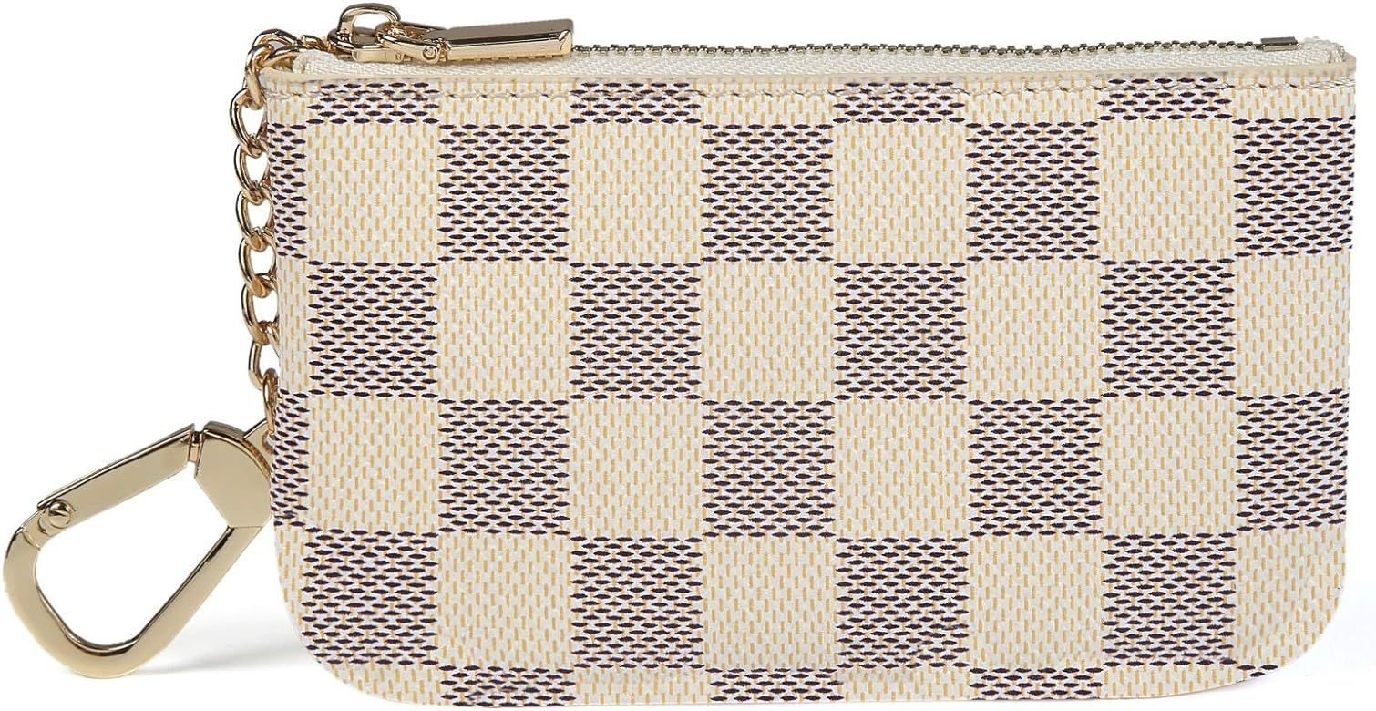 Luxury Zip Checkered Key Chain pouch | PU Vegan Leather Mini Coin Purse Wallet with clasp | Amazon (US)