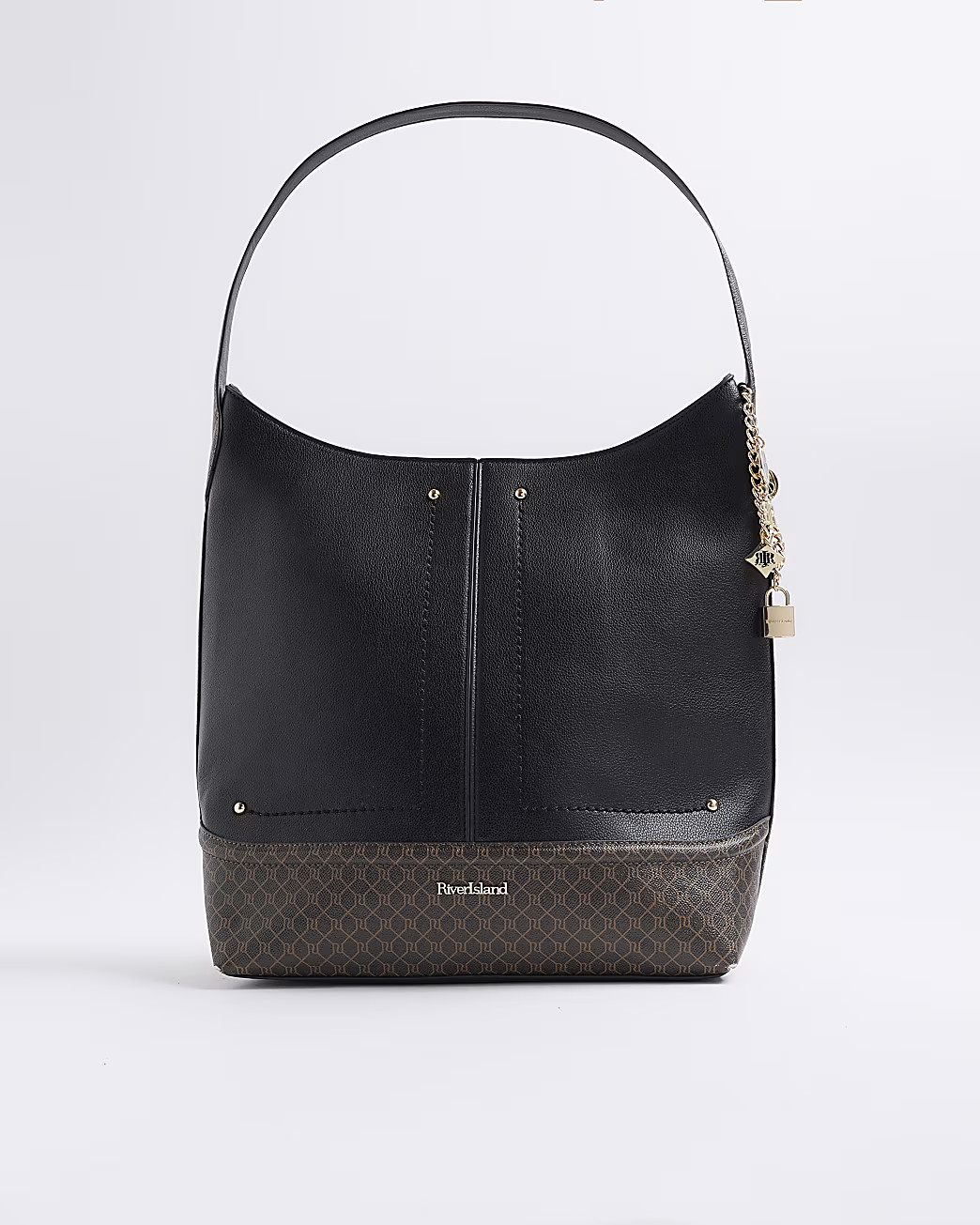 Black Curve Top Charm Shoulder Bag | River Island UK & IE