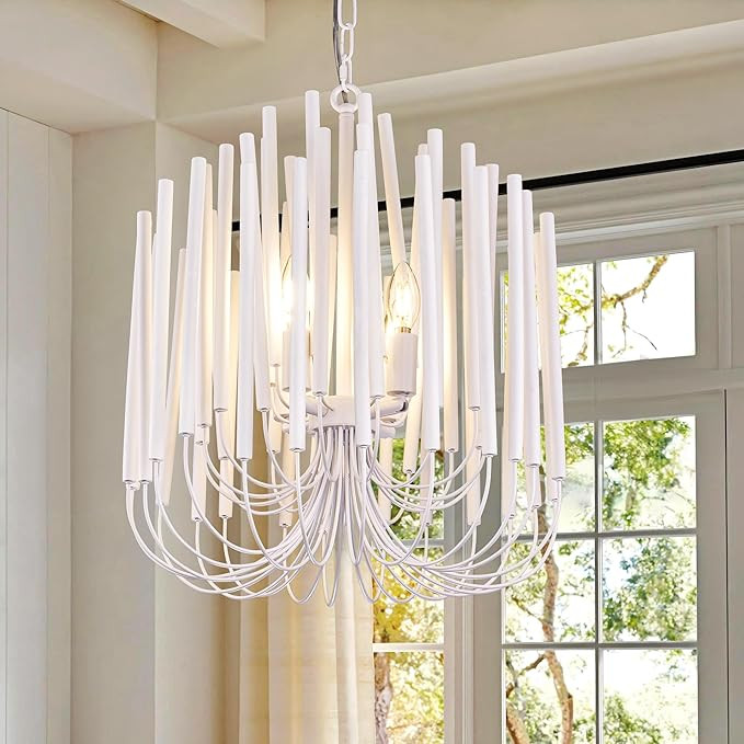 TOCHIC Modern Farmhouse Chandelier for Dining Room 18", Small Vintage White Wood Chandeliers Ligh... | Amazon (US)