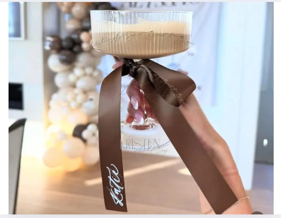 Espresso Martini Bachelorette Glass Ribbon Bow Drink Tag Wedding Bow Place Card Ribbon Personaliz... | Etsy (US)