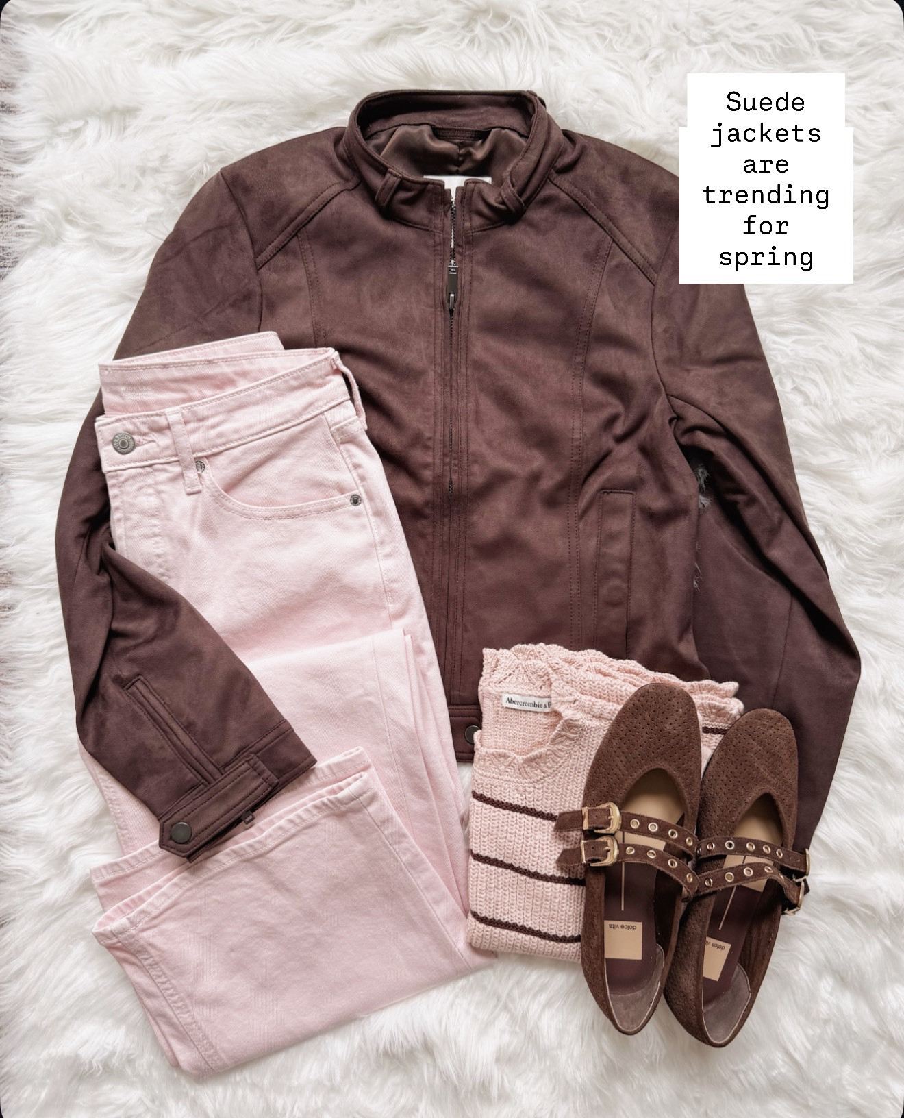 Suede jackets are having a moment this spring, and this rich chocolate brown one instantly elevates the soft pink denim and neutral layers. It’s that perfect lightweight jacket for transitional weather when you want texture, depth, and a little polish without sacrificing comfort.

suede jacket women, brown spring jacket, chocolate brown outerwear, spring layering pieces, pink jeans outfit, neutral spring outfits, mary jane flats, casual chic spring style, transitional weather outfits

#LTKSeasonal #LTKOver40 #LTKWorkwear