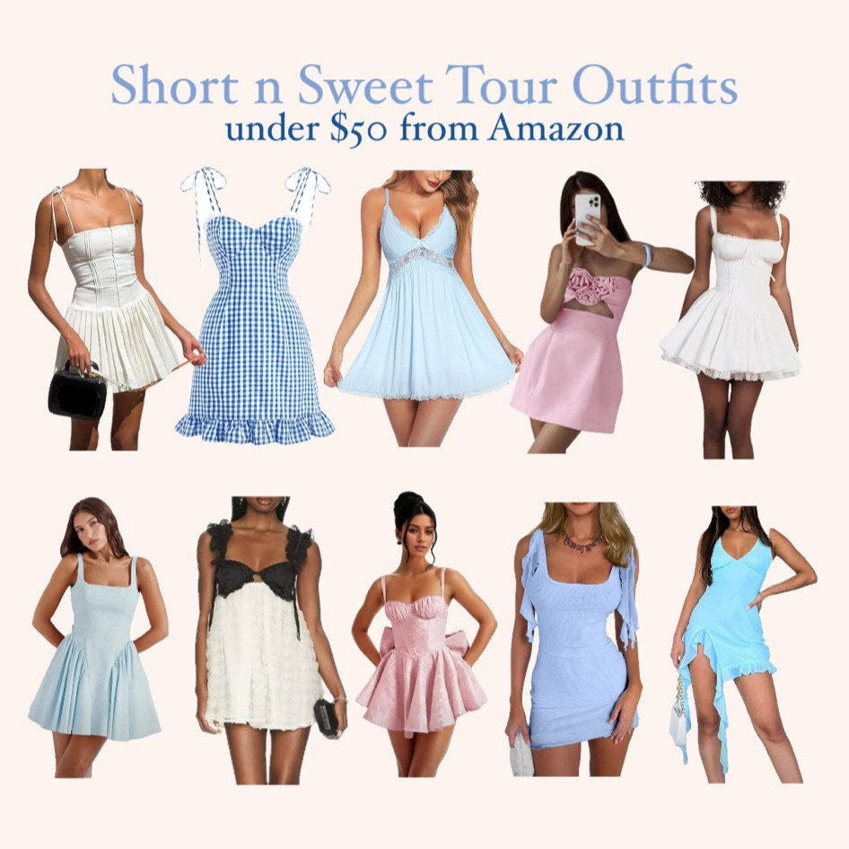 SHORT N SWEET TOUR OUTFITS FROM AMAZON

going out, party outfit, sequin outfit, black and white lace dress, white dress, black dress, pink dress, blue dress,

#LTKFindsUnder50