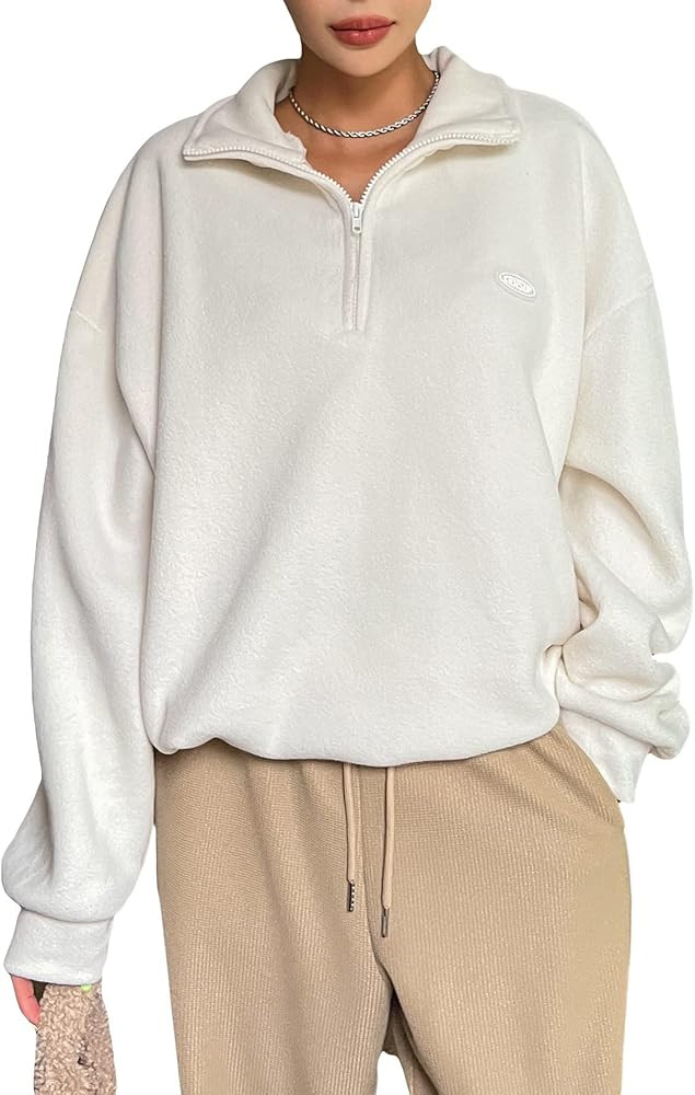 Women's Long Sleeve Drawstring Hem Oversized Half Zip Pullover Sweatshirt Top | Amazon (US)