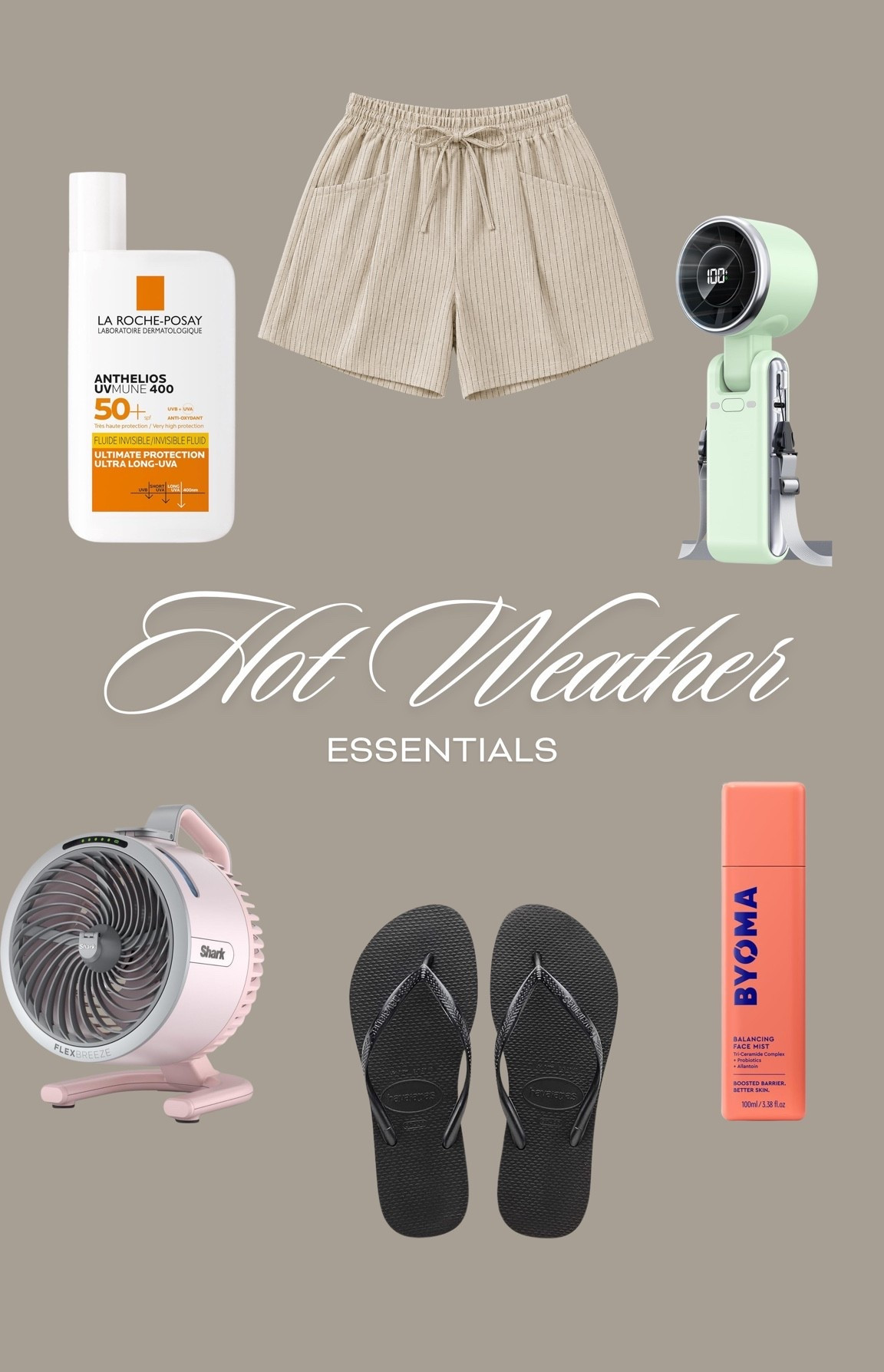 Amazon hot weather essentials ☀️

Heatwave, shark fan, portable fan, Havana flip flops, linen shorts, spf

#LTKsummer #LTKbeauty