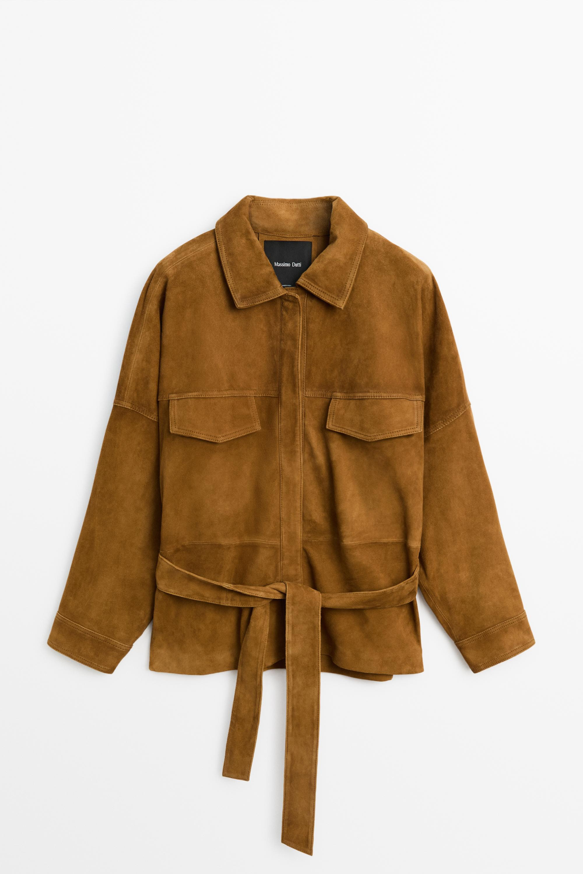 Suede leather jacket - DARK CAMEL | Massimo Dutti US