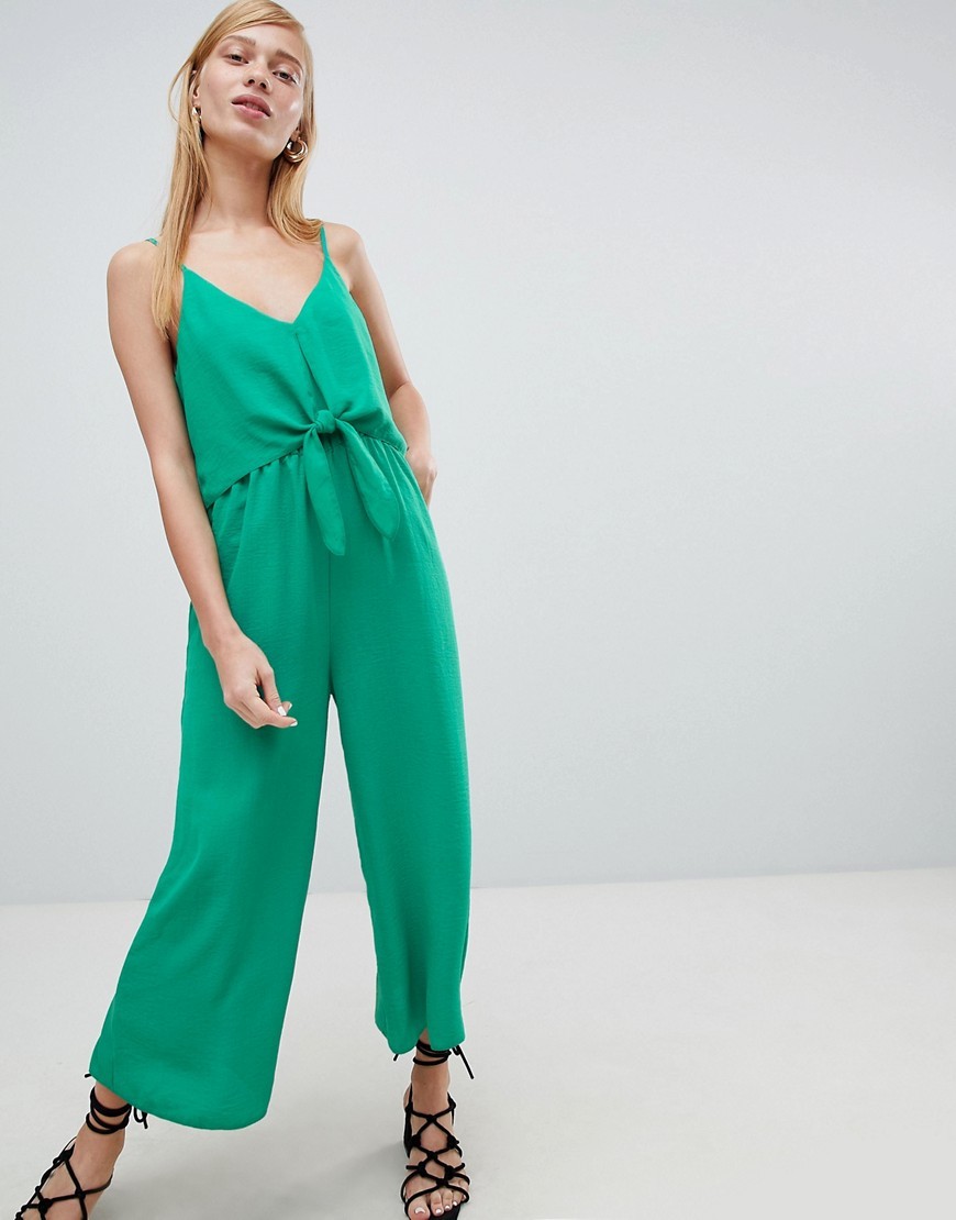 New Look Tie Front Wide Leg Jumpsuit - Green | ASOS US