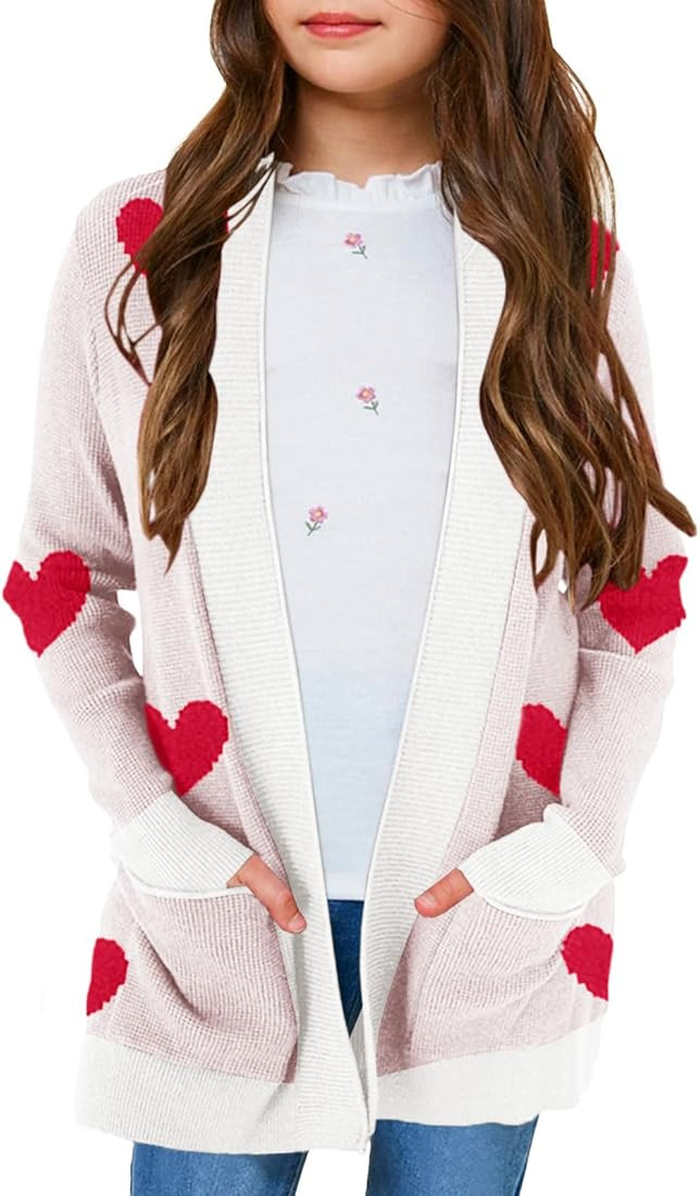 Knitswegan Girls Long Sleeve Casual Cardigan Kids Open Front Soft Knit Oversized Sweater with Poc... | Amazon (US)