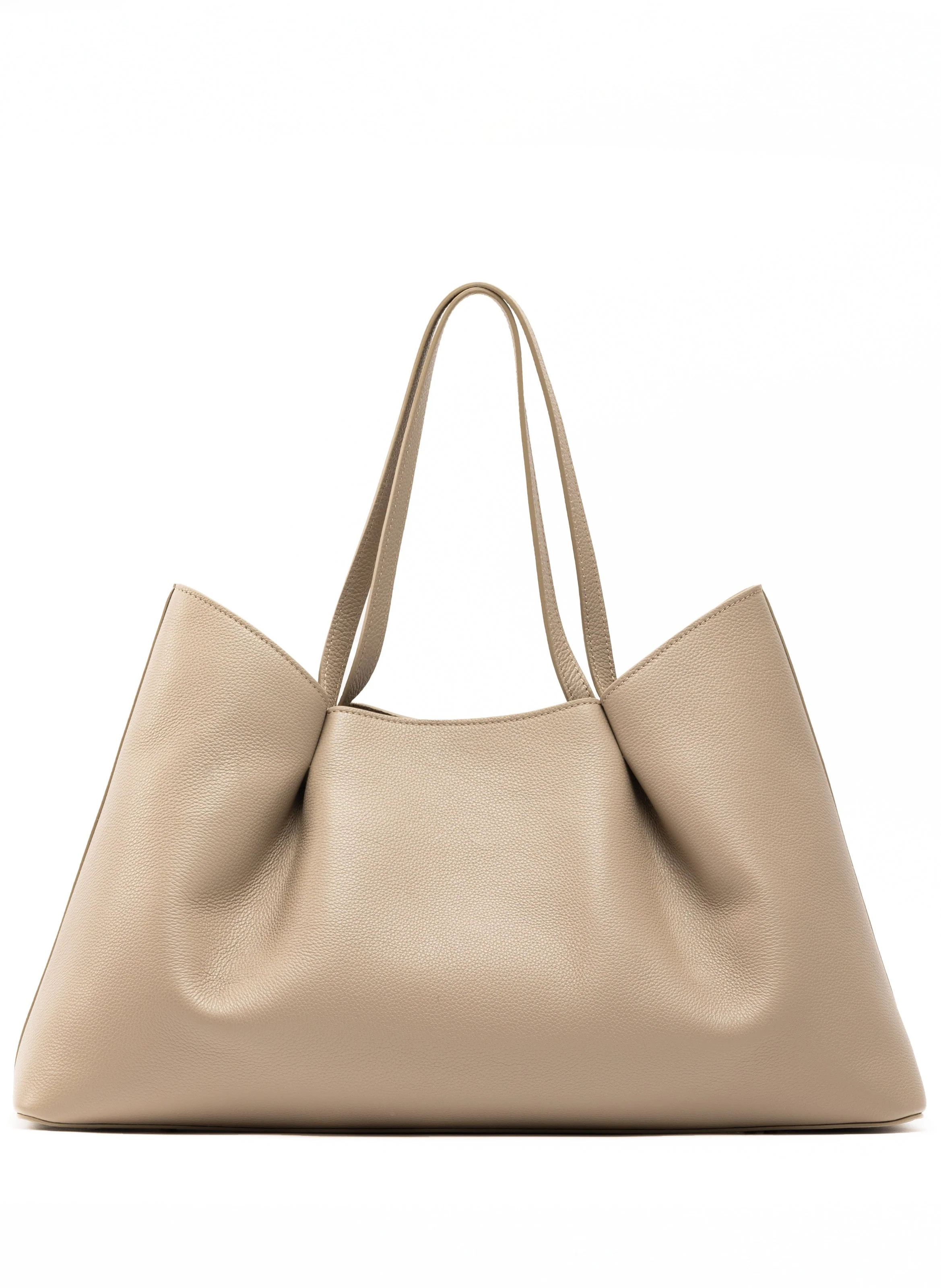 Dimple Tote Pebbled Leather Taupe - Large Leather Totes - Elleme | Elleme