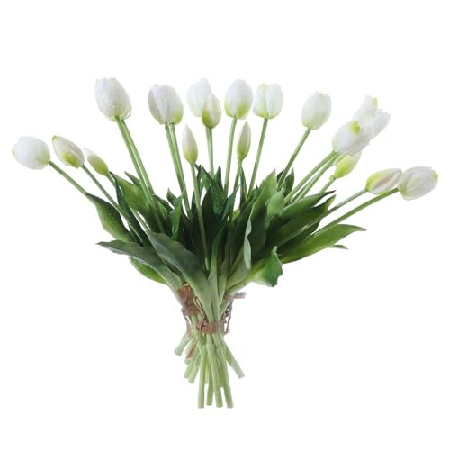 Wenhuidr 20PCS White Fake Tulips Artificial Flowers Real Touch Latex Faux Tulips UV Resistant Fake Flowers Bouquet for Table Home Decor Party Wedding Garden Decoration | Amazon (US)
