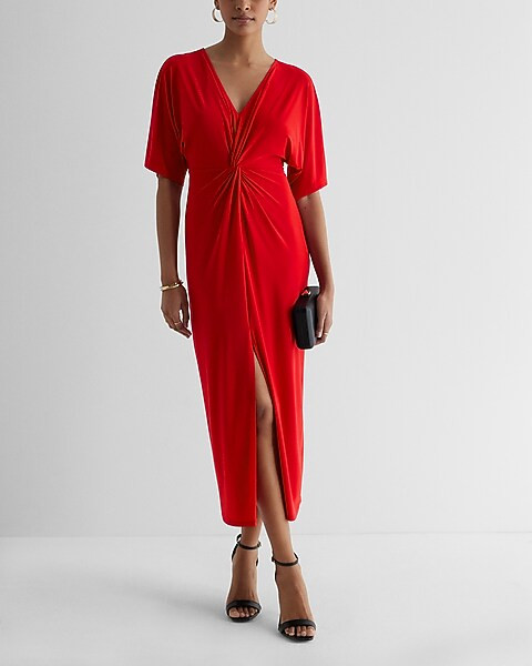 V-Neck Twist Front Maxi Dress | Express