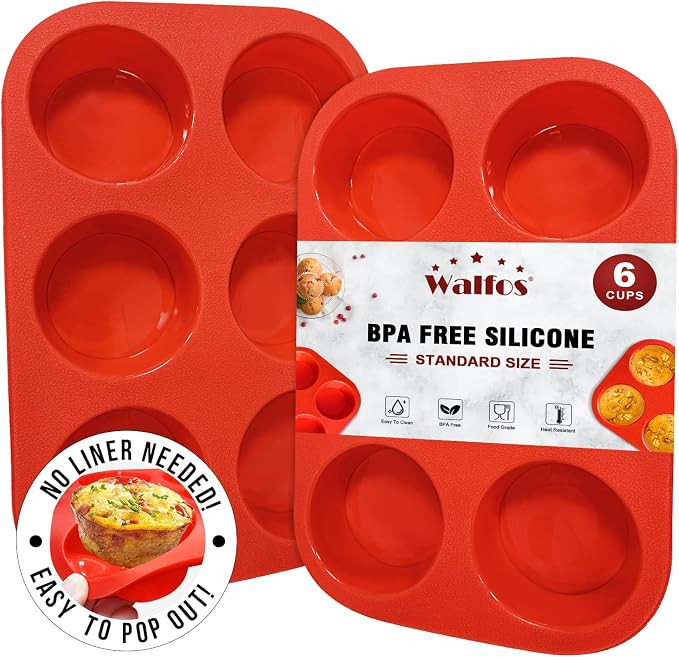 Walfos Silicone Muffin Pan - 6 Cup Non-Stick Silicone Cupcake Pan, Just PoP Out! Food Grade and B... | Amazon (US)