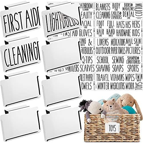 Talented Kitchen 8 White Basket Labels Clip On with 70 Black Household Items Labels. Removable Bi... | Amazon (US)