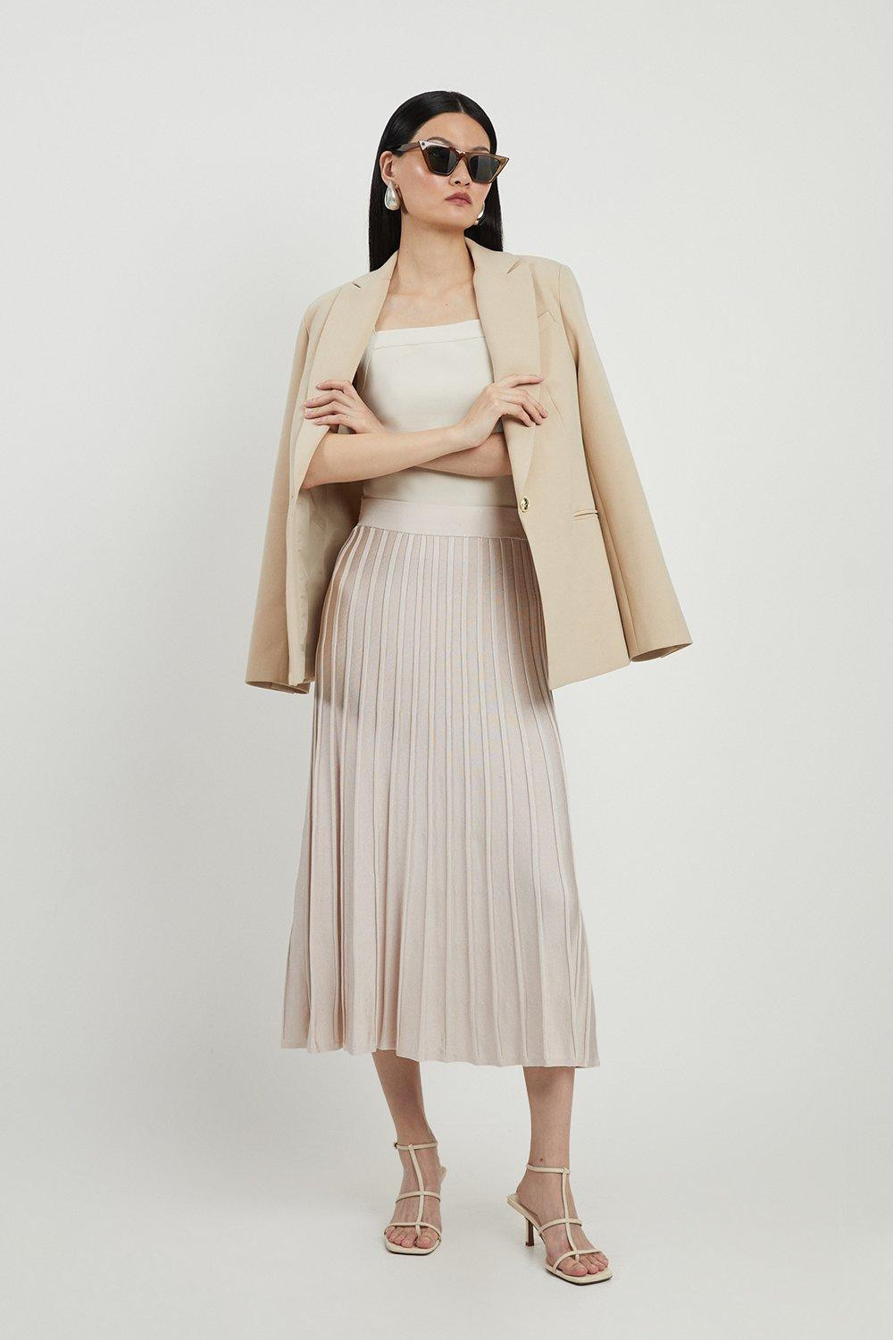 Slinky Knit Pleated Midi Skirt | Karen Millen UK + IE + DE + NL