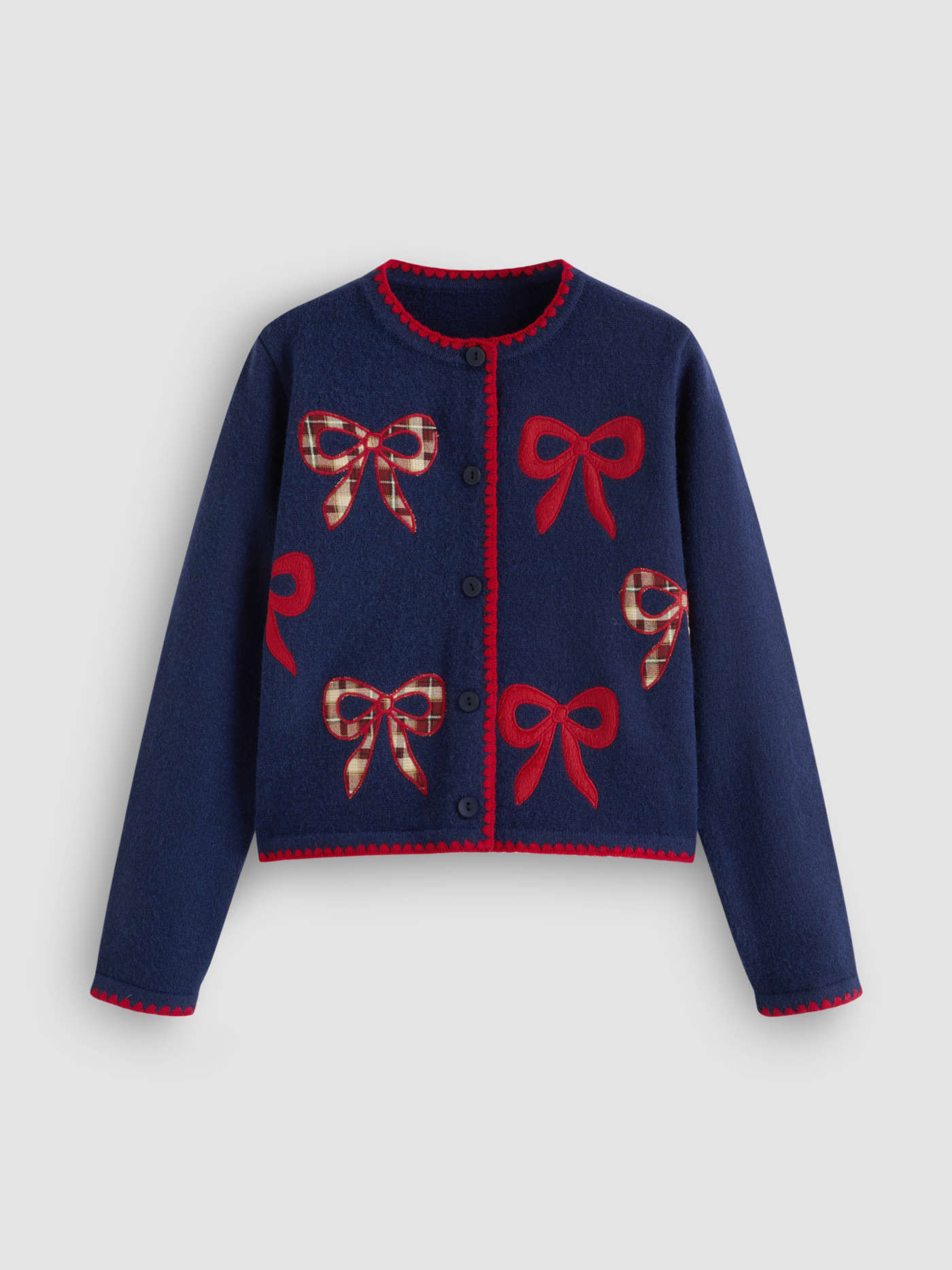 Knit Round Neckline Bowknot Applique Cardigan | Cider