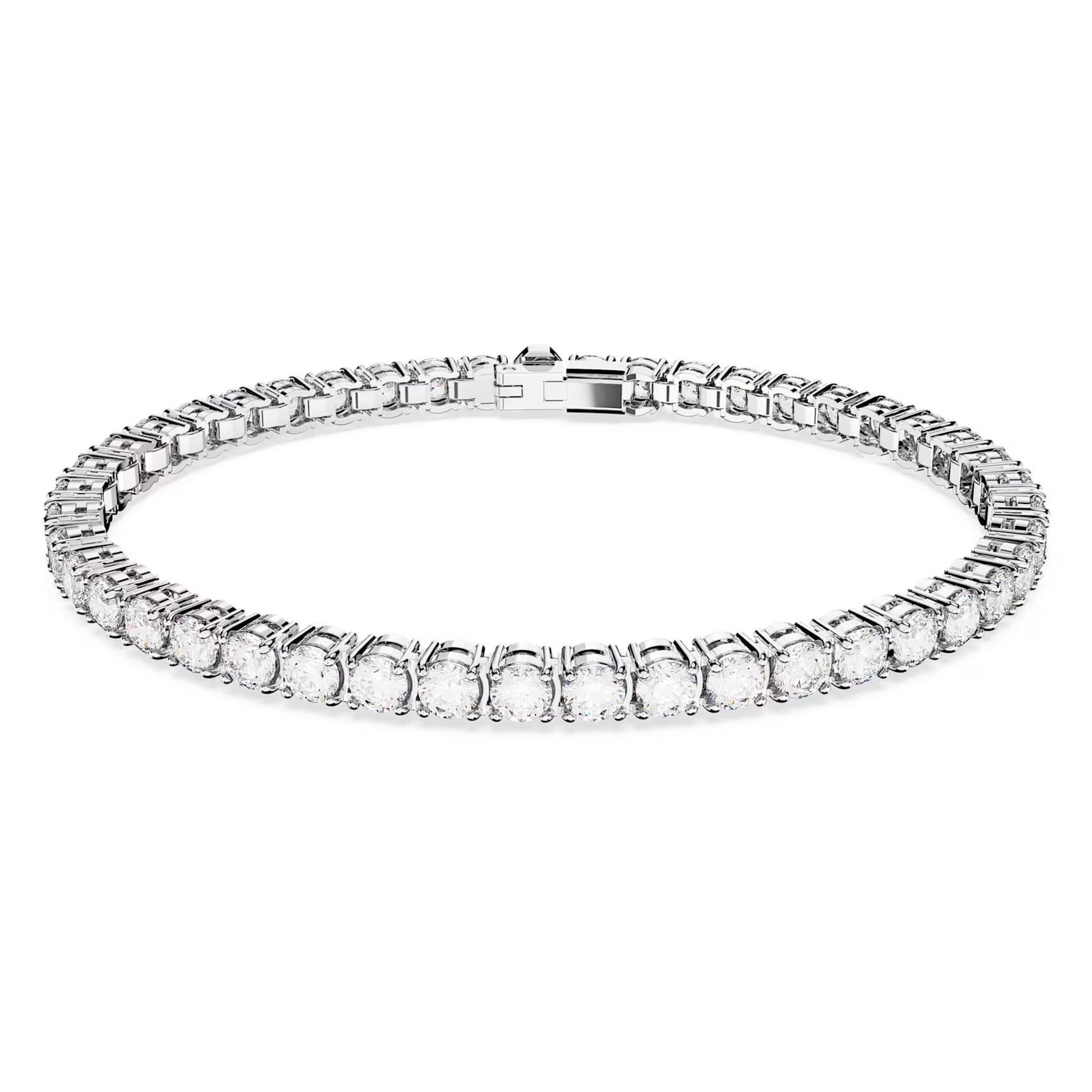 Matrix Tennis bracelet, Round cut, White, Rhodium plated by SWAROVSKI | SWAROVSKI