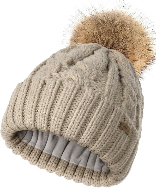 Camptrace Winter Hats for Women Chunky Knit Beanie Hat Trendy Cute Warm Skull Ski Cap Pom Pom Bea... | Amazon (US)